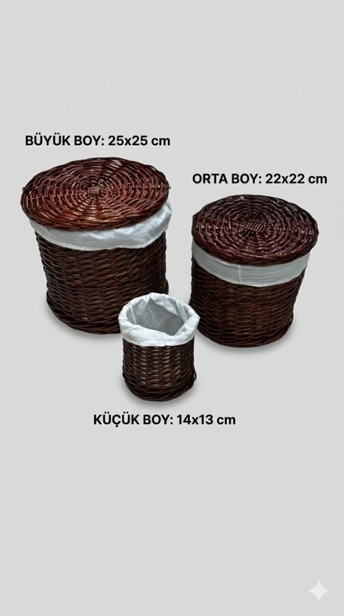 3 Adet Hasır Patates Soğan - Çamaşırlık - Genel Amaçlı Saklama Kutusu Kızıl - C303 - 2