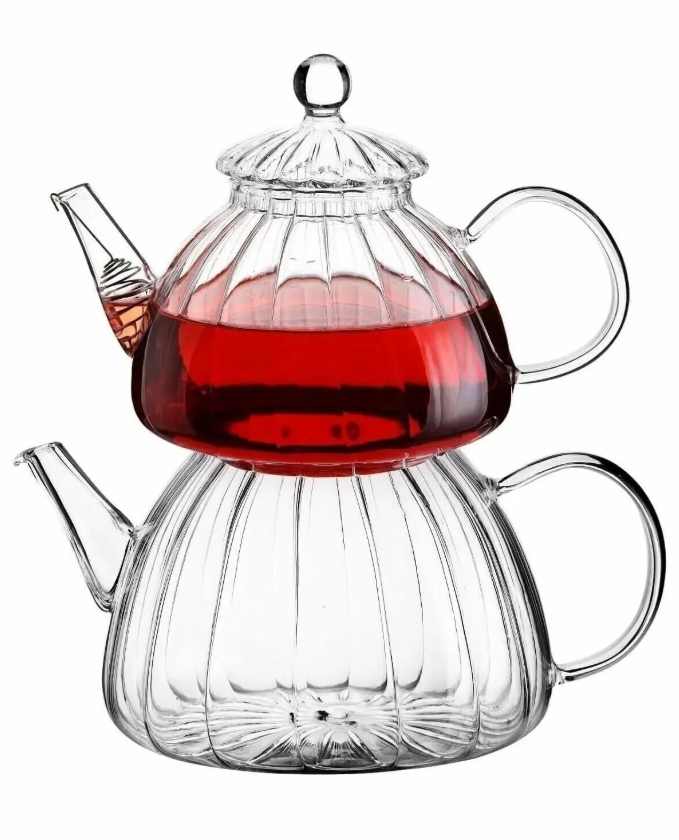 Beyaz Borosilikat Büyük Cam Çaydanlık Takımı Kezze - C03 - 1